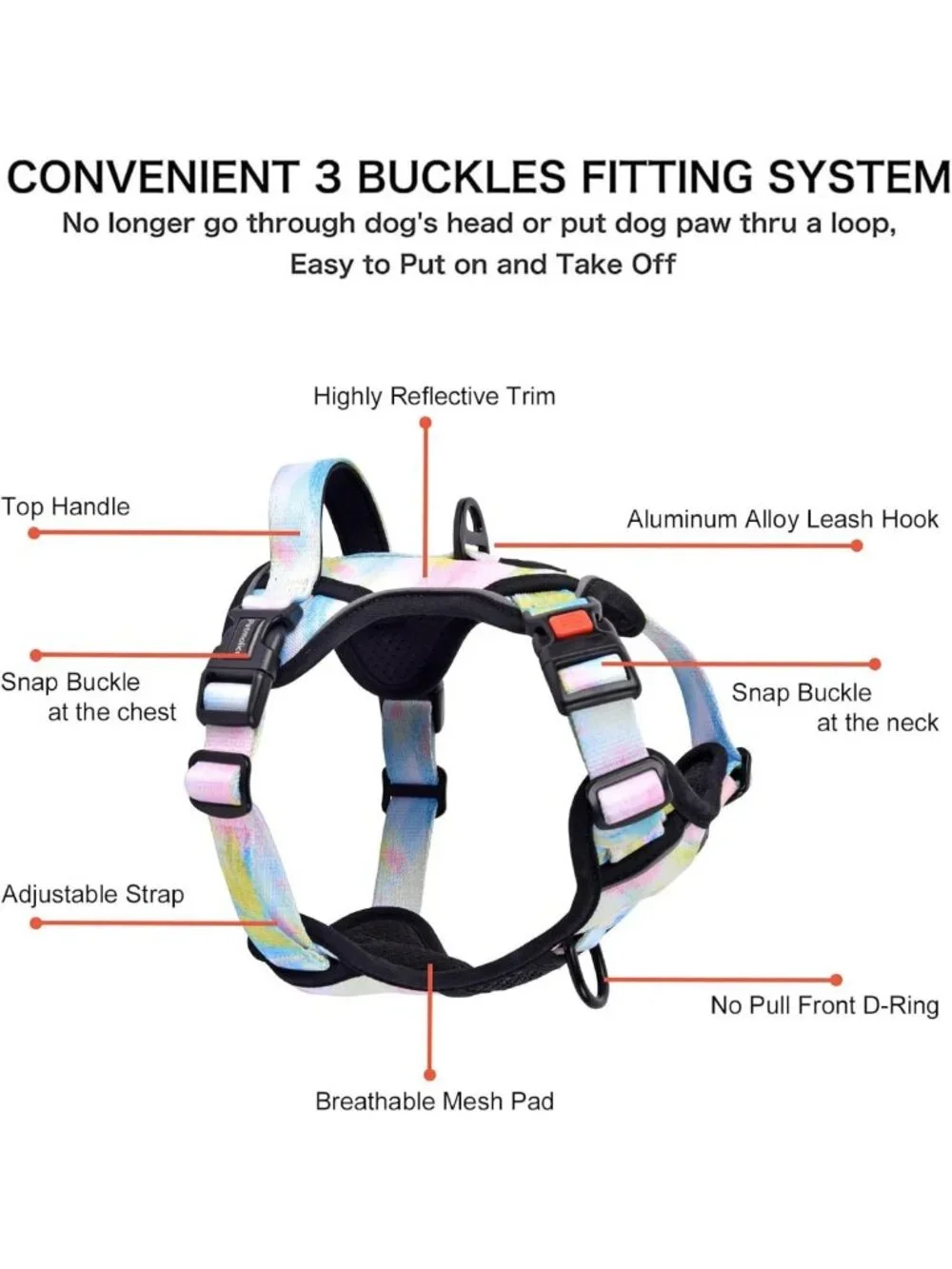 Iridescent No Pull Dog Harness with Leash & Poop Bag Holder - Small Size